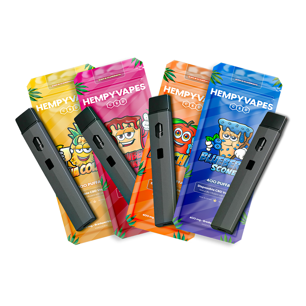 4 HempyVapes engangsvapes med enhed