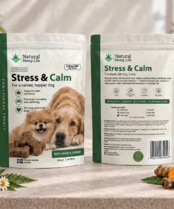 Front and back of the CBD dog treats Stress & Calm 125mg pouch from Natural Hemp Life