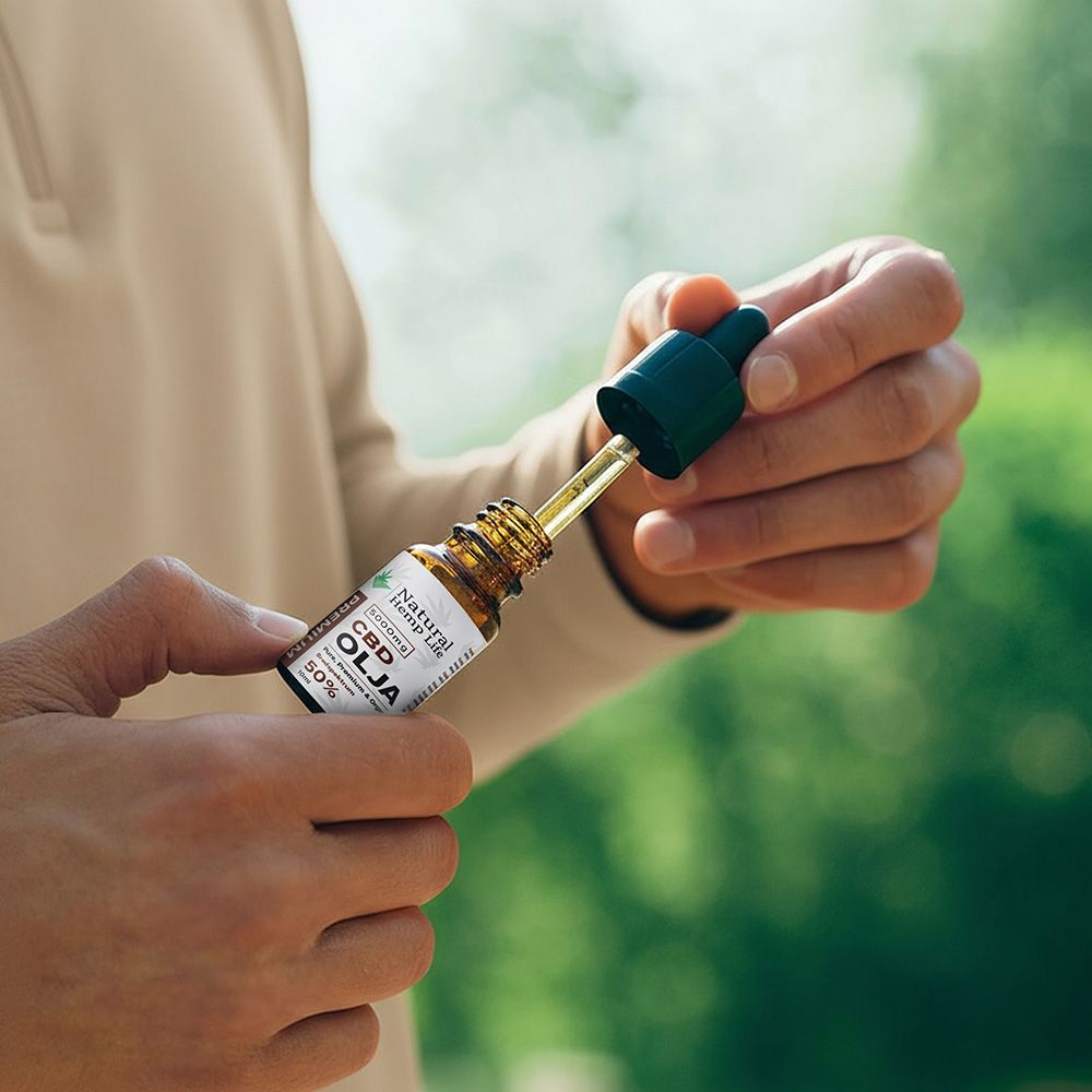 50% CBD oil from Natural Hemp Life held in hand